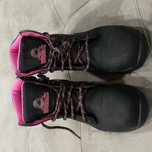 Brahma Enduro Slip Resistant Safety Toe Work Boots Black with Pink sz 8